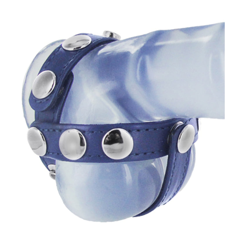 Blue Leather Cock and Ball Harness