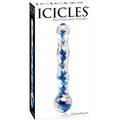 Icicles No. 8 Hand Blown Glass Massager - Clear w/Inside Blue Swirls